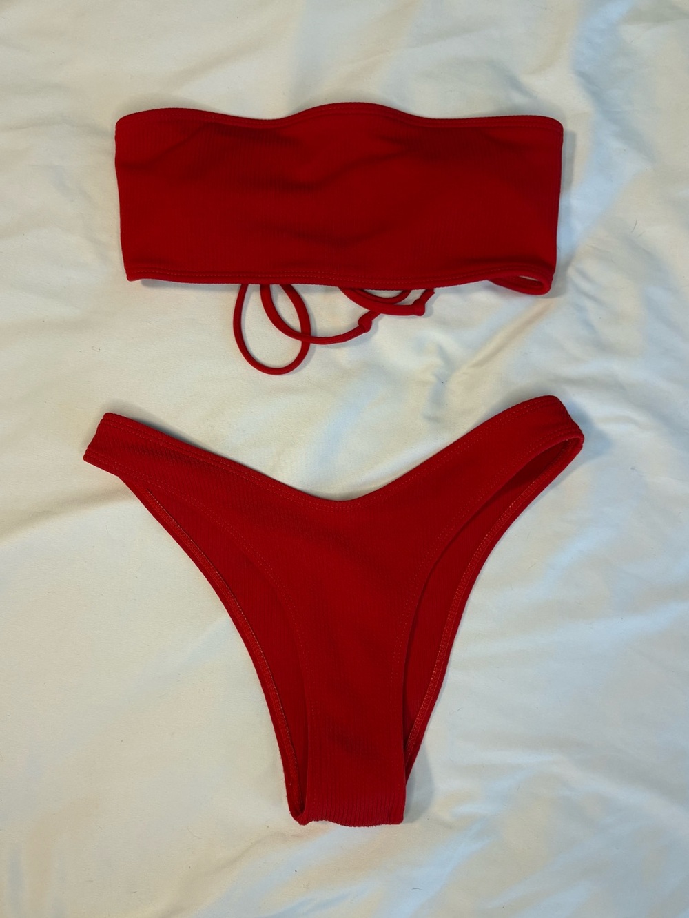 Zaful White and Red Trim Bandeau Swim Top
